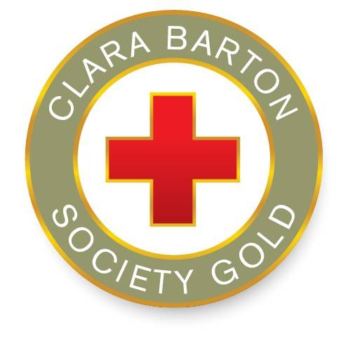 Lapel pin with American Red Cross logo, surrounded by the text Clara Barton Society Gold